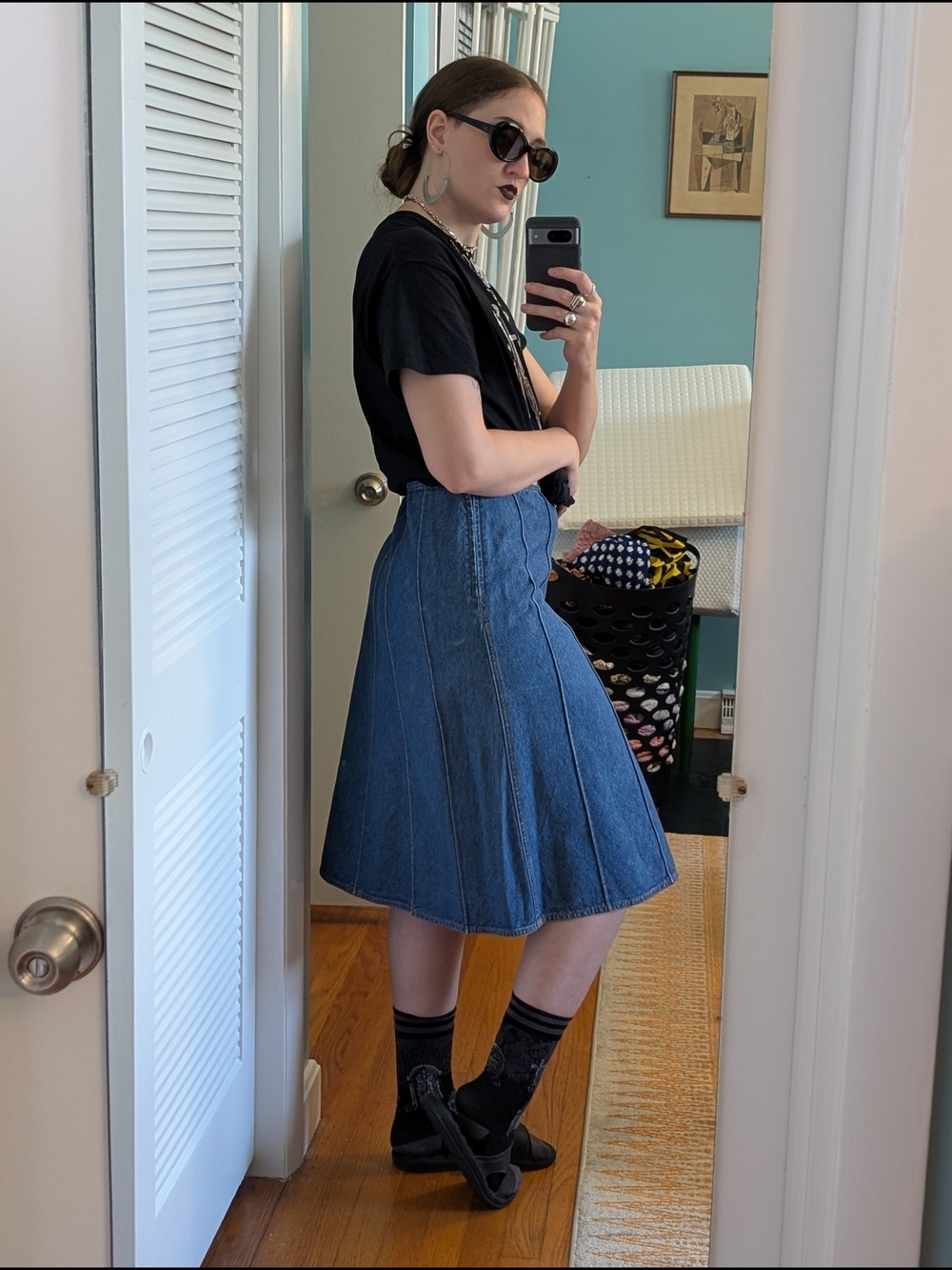 Vintage Anne Klein A-Line Denim Midi Skirt